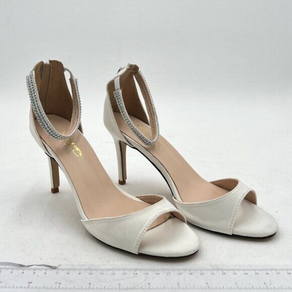 XYD White Open Toe Rhinestones Ankle Strap Sandals High Heel Bridal Evening Shoe - Picture 4 of 8